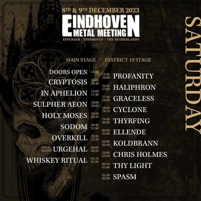 Eindhoven Metal Meeting – Sábado 9 de diciembre – Horarios