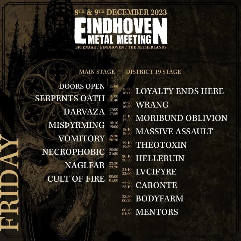 Eindhoven Metal Meeting – Viernes 8 de diciembre – Horarios